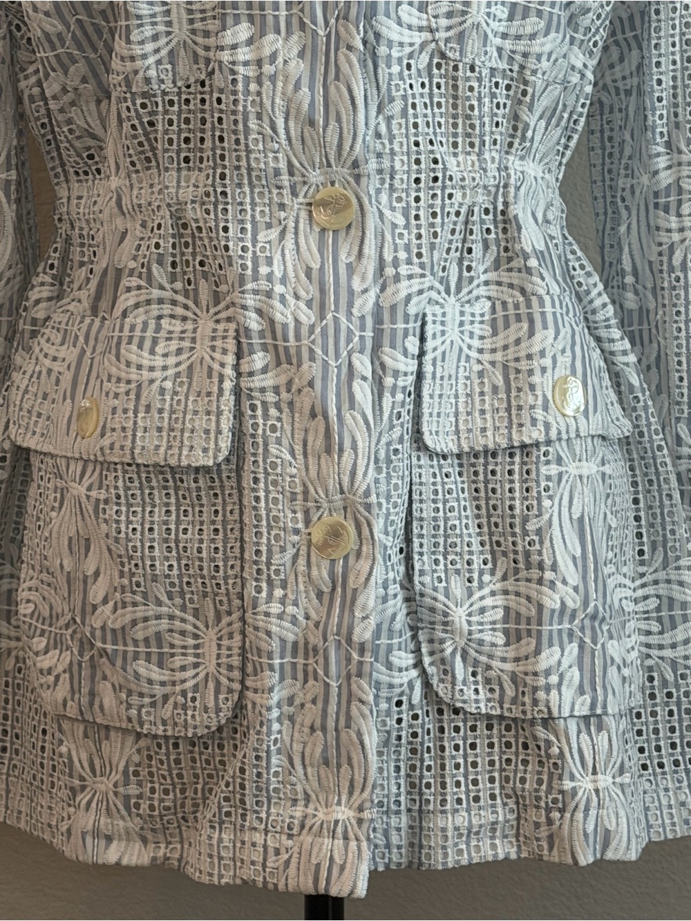 Veronica Beard Kiki Eyelet Jacket NWT Blue Utility Cinch Waist Size 6 - Picture 5 of 12